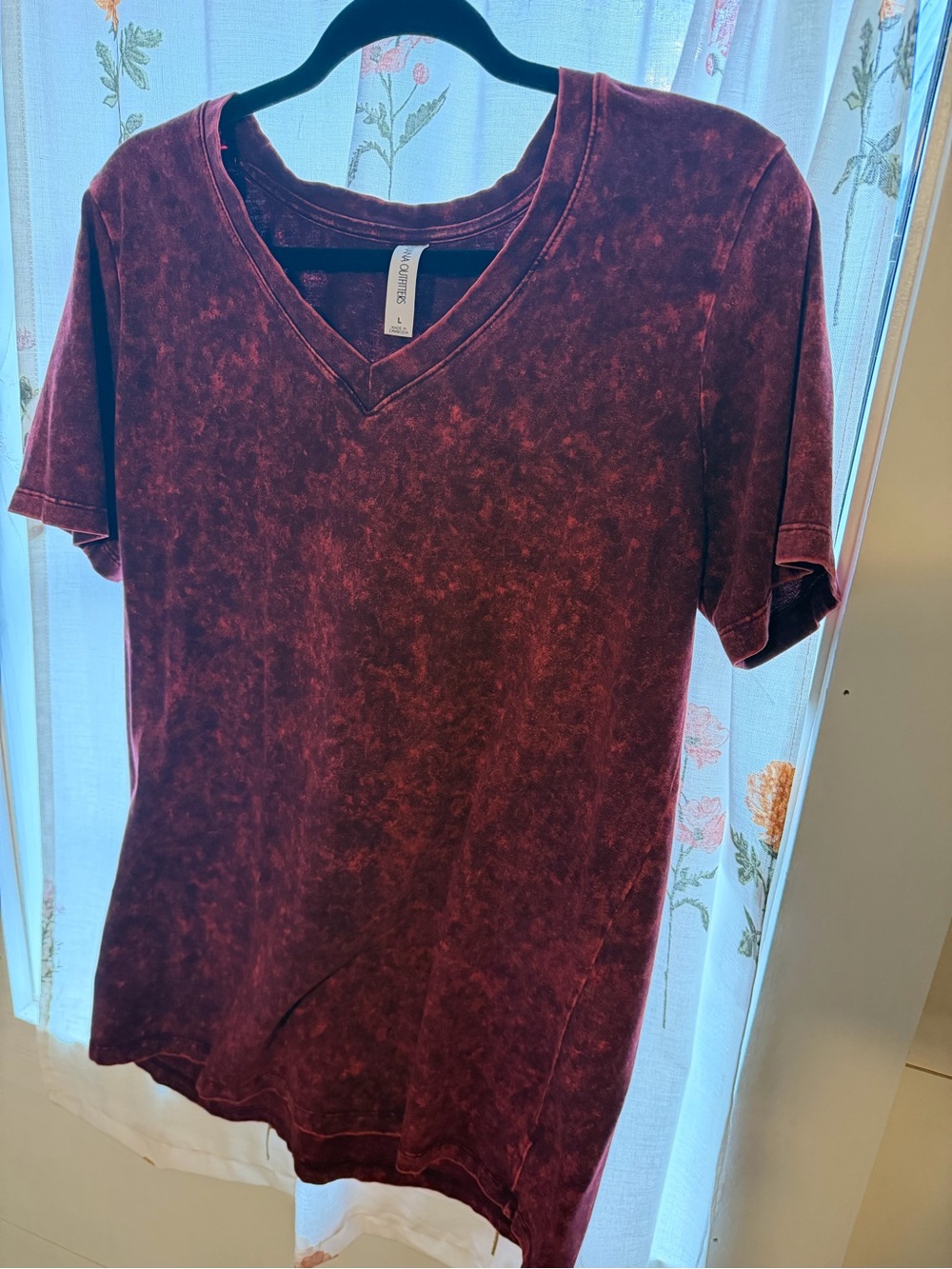 Zenana Outfitters Mineral Wash V-Neck Tee in Burgundy